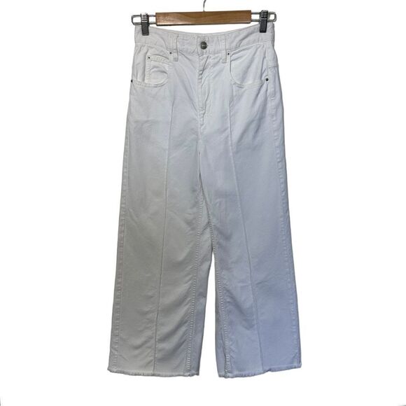 Isabel Marant White High Rise Wide Leg Cropped Raw Hem Cabrio White Jeans, 2 - Picture 2 of 16